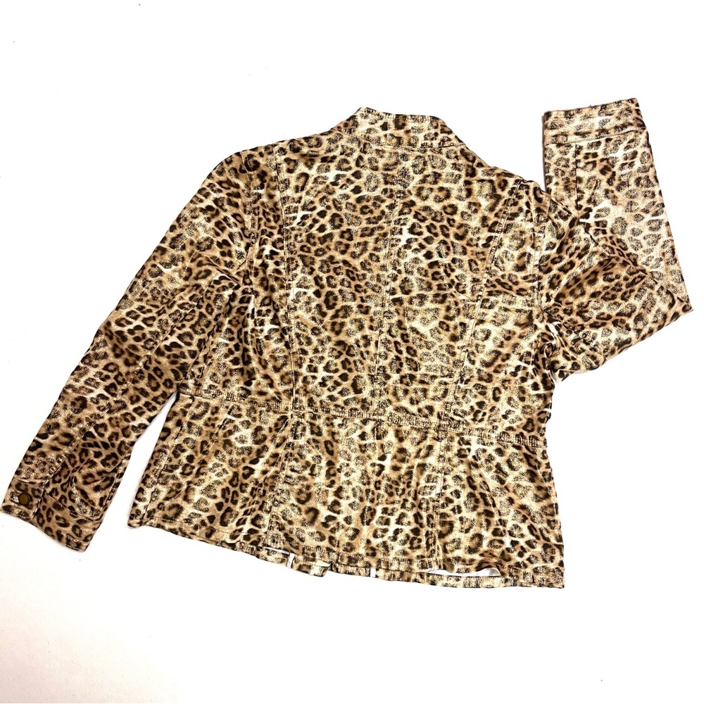 Chico's Leopard Print Gold Metallic Shimmer Utility Jacket - Picture 5 of 8